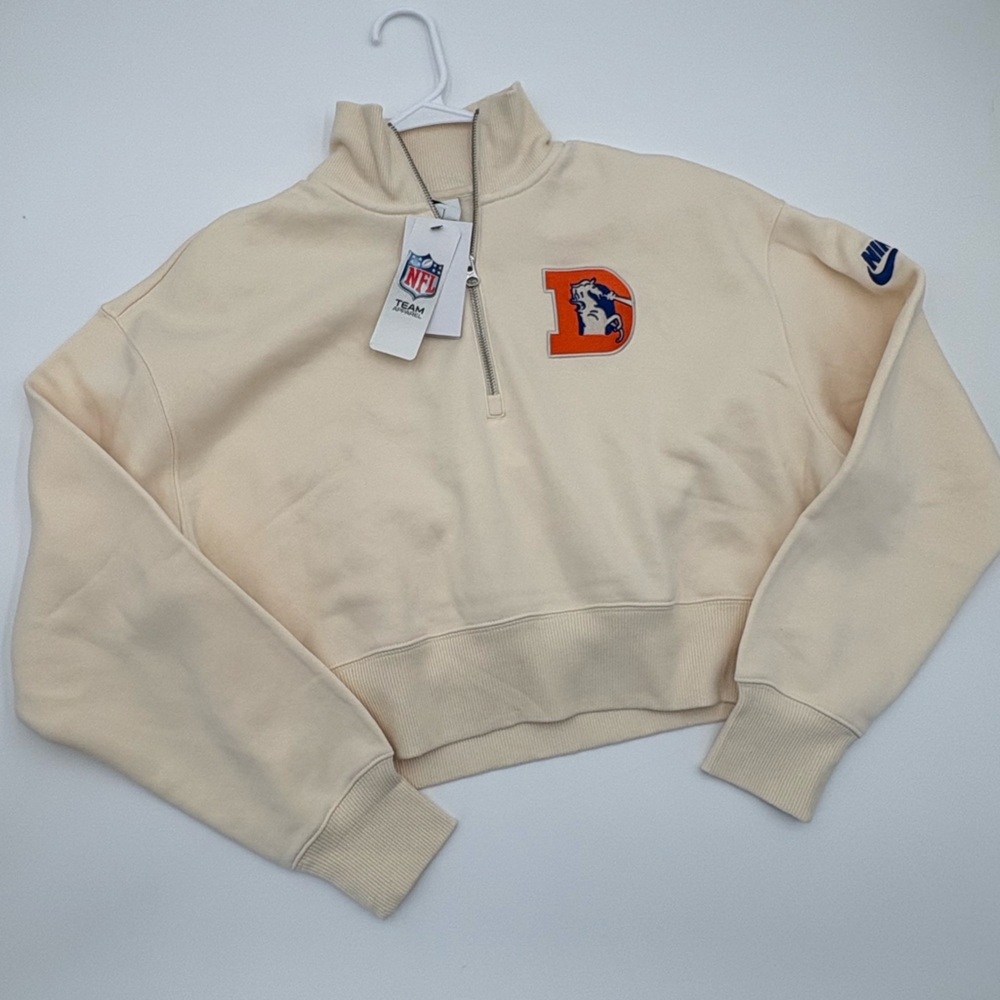 Nike Denver Broncos Cropped Quarter Zip Sweatshirt NWT Cream NFL Women small - Picture 4 of 10